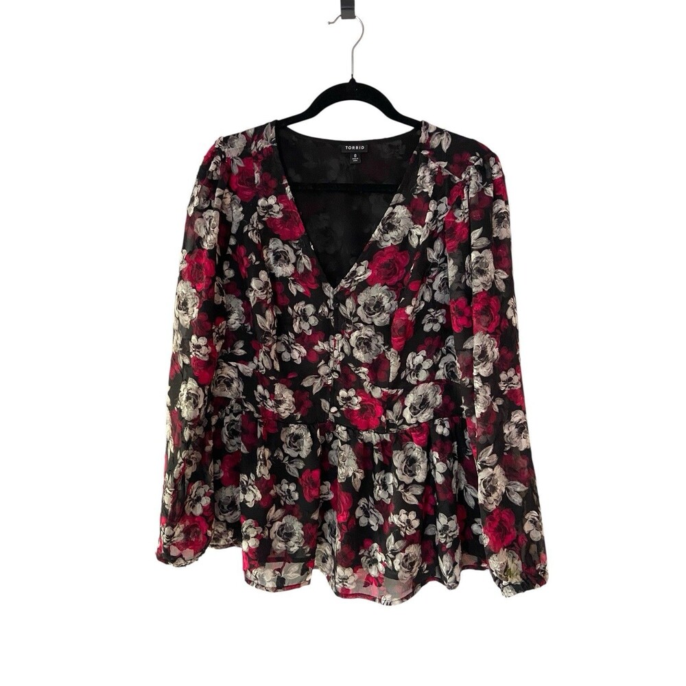 Torrid Womens Romantic Goth Peplum Top Size L Semi Sheer Dark Feminine Babydoll - Picture 10 of 16